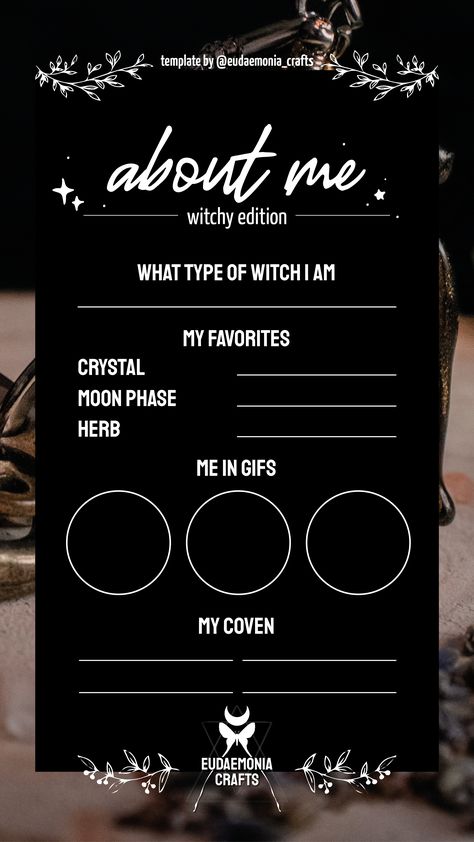 Witchy About Me Page, Witchy Templates, About Me Template, About Me Page, Witchcraft For Beginners, Coven, Story Template, Blog Design, All About Me!