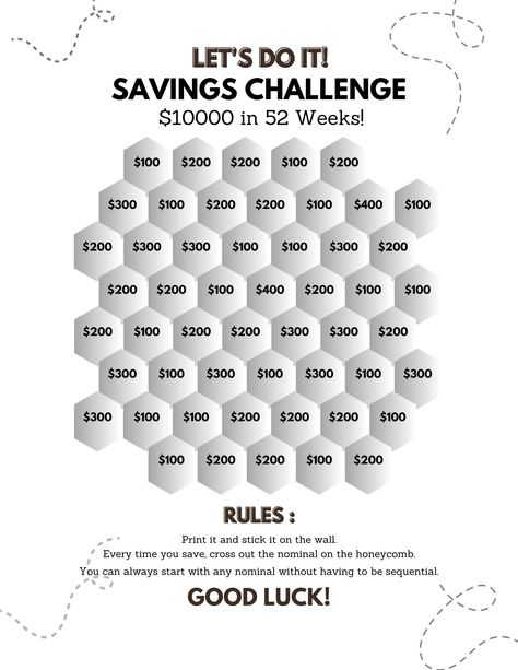 Need a road map to saving $10,000? Use our 10K savings challenge printable to get you there! It's basically a 52 week challenge that helps track and save chunks of money a little bit at a time. Before you know it, you'll be there! Just stick with it, and you will get there! Use it for motivation to save money, and a way to visualize where you're at. This is a PDF download Being a digital product, there is no way for me to get the files back once they are sold. There are no refunds. https://help. Year Money Saving Challenge, Save 10 000 In 52 Weeks, 10k Savings, 10 000 Dollars, Savings Printable, Organising Tips, Saving Money Chart, 52 Week Savings Challenge, Money Chart