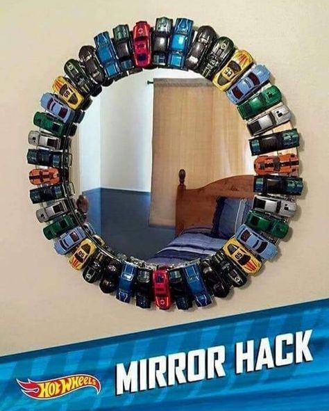 Hot Wheels Mirror, Diy Toy Car, Diy Toys Car, Boys Room Diy, Bedroom Design Diy, Boy Bedroom Ideas, Baby Boy Bedroom, Baby Toys Diy