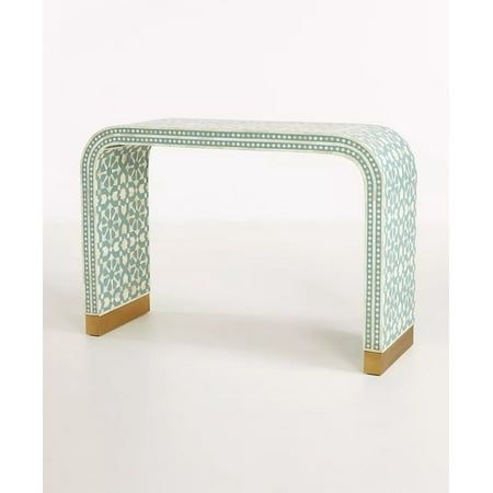 - Size: 48" (Length) X 16" (Depth) X 32" (Height) Inches - Beautiful Curvy corners - Intricate hand carved Bone detail in Moroccan Design - Brass Cladding at the base - Made from Solid Wood & MDF for Longer Life - Can be custom made in any Size & Color Color: Beige. Waterfall Inlay Console Table, Inlay Console Table, Bone Inlay Console, Decorate Furniture, Waterfall Console, Floating Cabinet, Sofa Bar, Design Marocain, Console Table Design