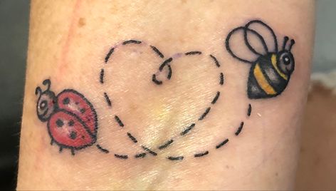 Bumble Bee And Ladybug Tattoo, Ladybug And Bumblebee Tattoo, Heart Ladybug Tattoo, Bee And Ladybug Tattoo, Ladybug And Bee Tattoo, Ladybug And Butterfly Tattoo, Junebug Tattoo, Love Bug Tattoo, Lovebug Tattoo