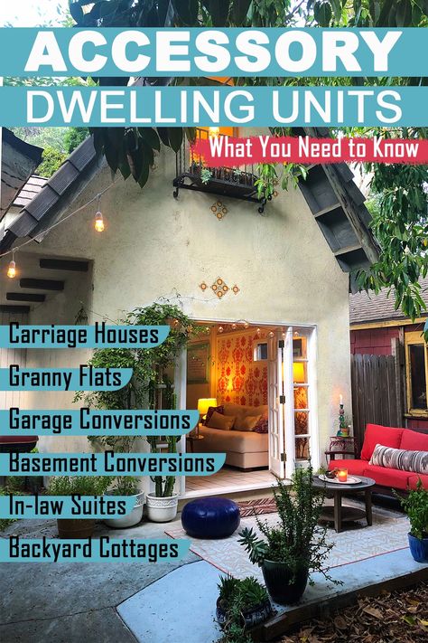 information about accessory dwelling units. Thoughts about how various markets value accessory dwelling units. Updates on which states and cities are passing laws and regulations that make it easier to build an ADU on your property. Adu Dwelling Unit, Accessory Dwelling Unit Detached, Auxiliary Dwelling Unit, Attached Dwelling Unit, Auxillary Dwellings, Adu Attached To House, Additional Dwelling Unit House Plans, Accessory Dwelling Unit Backyard Cottage, Adu Homes Ideas