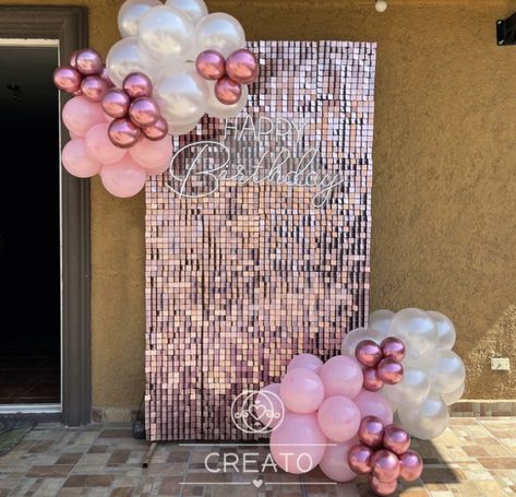 Sequin Shimmer Backdrop, Birthday Shimmer Wall, Rose Gold And Silver Party Decorations, Silver And Pink Birthday Decorations, Rose Gold Shimmer Wall, Pink Shimmer Wall, Rose Gold Party Theme, Rose Gold Decorations, Pumpkin Patch Birthday Party