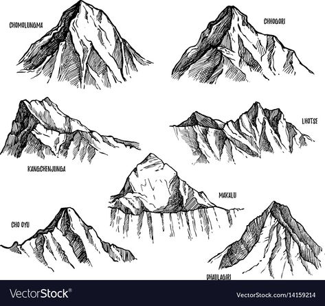 Nepal Drawing, Drawing Mountains, Sam Larson, Mountain Sketch, Drawing Rocks, Landscape Pencil Drawings, Himalayan Mountains, Mountain Drawing, Landscape Sketch