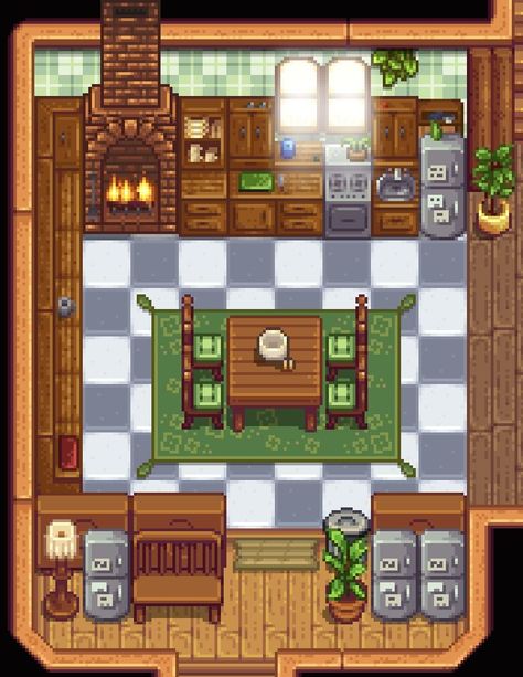 Stardew Valley Kitchen, Valley Kitchen, Stardew Farms, Stardew Valley Layout, Stardew Valley Tips, Stardew Valley Farms, Farm Plans, Farm Layout, Farm Design