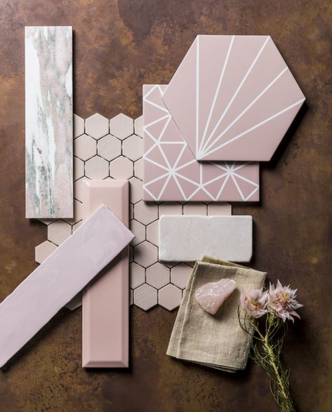 How to Style Perfect Pink Tiles | Mandarin Stone Pink Tile Bathroom Ideas, Antique Stone Flooring, Blush Bathroom, Pink Tile Bathroom, Pink Ceramic Tile, Pink Bathroom Tiles, Mandarin Stone, Pink Tiles, Porcelain Mosaic Tile