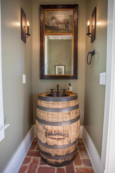 5 Creative Bathroom Vanity Ideas from Repurposed Materials - Talkdecor Whiskey Barrel Sink, Barrel Sink, Bathroom Vanity Ideas, Rustic Vanity, Rustic Bathroom Vanities, Be Design, Creative Bathroom, Bathroom Themes, Vanity Ideas