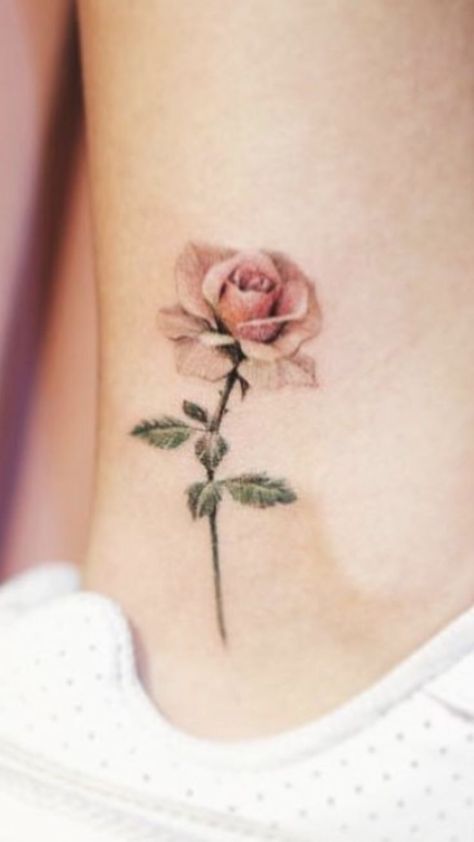 Rose Ankle Tattoos For Women, Rose Tattoo Side Rib, Tattoo Lower Stomach, Tattoo Side Rib, Covered Tattoos, Back Tattoo Women Upper, Tattoo On The Side, Rose Tattoo On Ankle, Rose Vine Tattoos