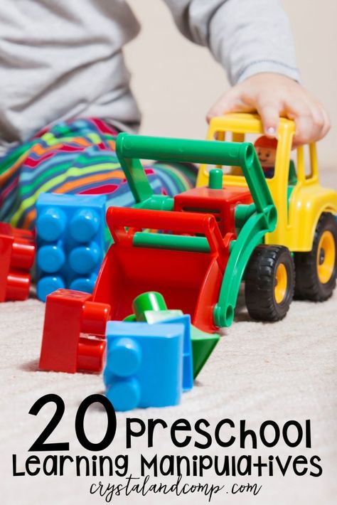 20 Preschool Learning Manipulatives | CrystalandComp.com Learning Manipulatives, Homeschool Lesson Plans, Preschool Planning, Preschool Resources, Homeschool Classroom, Homeschool Lesson, Loose Parts, Preschool At Home, Teaching Preschool