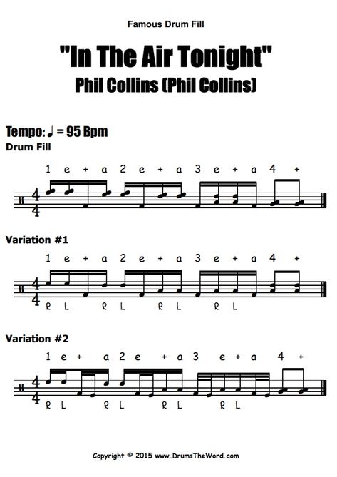 In this free drum lesson, I want to teach you the song “In The Air Tonight” by Phil Collins featuring Phil Collins on drums. You can download all of the drum sheet music notation AND watch a video drum lesson for free from my website by clicking the link above. Drum Sheet Music Beginner, How To Read Drum Sheet Music, Drum Songs, 13 Note Steel Tongue Drum Sheet Music, Songs On Drums, Basic Drum Notation, Drummer Humor, Learn Drums, Popular Piano Sheet Music