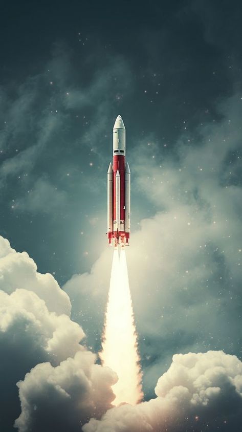 Rocket Launch, Retro Photography, Superhero Wallpaper, Flying High, Cloudy Sky, Spacecraft, Mobile Wallpaper, Architecture Art, Rocket