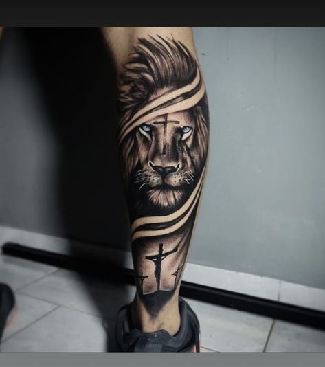 Biblical Tattoos For Men Forearm, Tattoo Pierna Hombre, Rip Tattoos For Dad, Tattoo Perna, Lion Forearm Tattoos, Warrior Tattoo Sleeve, Biblical Tattoos, Animal Sleeve Tattoo