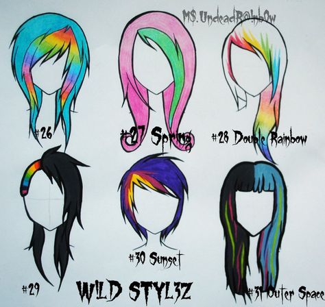 hair styles Colored Hair Styles, Crazy Hair Styles, Scene Emo Art, Scene Kid Art, Scene Aesthetic, Emo Scene Hair, Scene Drawing, Emo Art, Hair Drawing