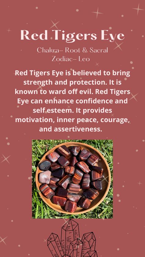 Red Tigers Eye Crystal Meaning, Tiger Eye Crystal Meaning, Witch Notes, Crystal Magick, Red Tiger, Tiger Eye Crystal, Red Tigers Eye, Crystal Healing Stones, Crystal Meanings