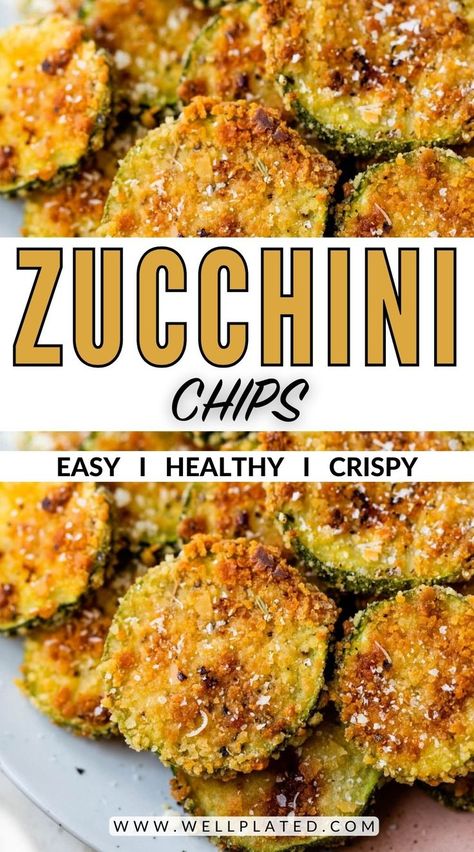 Cheesy, crispy oven-baked zucchini chips are the best way to eat your veggies! They're easy to make and impossible to resist. Baked Garlic Parmesan Zucchini Chips, Crispy Baked Zucchini Chips, Zucchini Sticks Baked, Bake Zucchini Recipes Oven, Homemade Chips In Oven, Zucchini Chips Airfryer, Zucchini Chips Oven, Best Way To Cook Zucchini, Zuchini Baking Recipes