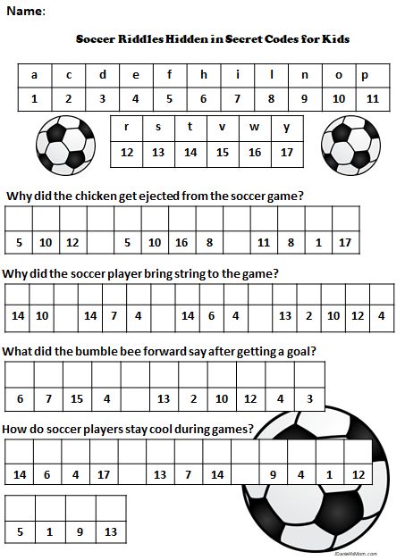 Soccer Themed Riddles Ready to Code Break - The second page of the soccer riddles. Soccer Activities For Kids, Sports Worksheets For Kids, Football Worksheets, Soccer Math, Soccer Activities, Free Worksheets For Kids, Maze Worksheet, Soccer Theme, Kids Printables