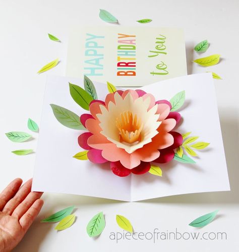 Easy DIY Happy Mother's Day card with beautiful big pop up flower: tutorial, video & free printable templates for handmade version & Cricut print and cut! - A Piece of Rainbow #diy #crafts #crafting #papercraft #papercrafts #greetingcard #valentinesday #birthday #mothersday #flower #cricut #cricutmaker #cricutcrafts Busy Calendar, Pop Up Flower Cards, Cricut Print And Cut, Diy Flores, Fleurs Diy, Happy Mother's Day Card, Diy Simple, Diy Mothers Day Gifts, Cadeau Diy