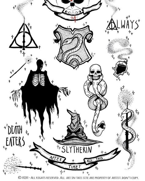 Tiny Harry Potter Tattoos, Slytherin Tattoo, Dark Mark Tattoos, Hogwarts Tattoo, Harry Potter Sketch, Harry Potter Symbols, Stile Harry Potter, Hp Tattoo, Harry Potter Painting