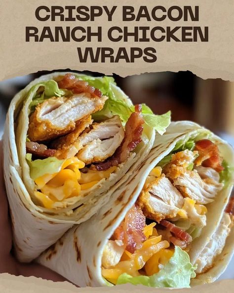 Crispy Bacon Ranch Chicken Wraps Bacon Ranch Chicken, Crispy Chicken Wraps, Chicken Bacon Ranch Wrap, Monthly Meal Planning, Diner Recipes, Cheesy Bacon, Chicken Bacon Ranch, Bacon Ranch, Ranch Chicken