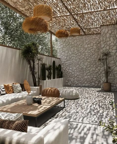 Boho Rooftop Ideas, Home Roof Design Interiors, Boho Terrace Outdoor, Boho Terrace Ideas, Boho Hotel Design, Boho Rooftop Terrace, Tulum Backyard Ideas, Balcony Sitout, Terrace Patio Design