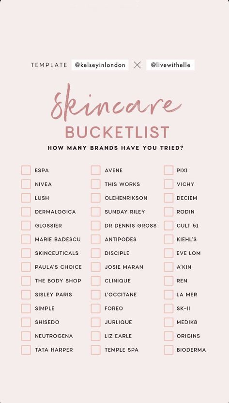 Skincare Bucketlist Instagram Story Template by @kelseyinlondon #InstaStory #StoryTemp #InstaTemp #InstagramStory #StoryTemplate #InstagramStoryTemplate #Skincare #Bucketlist Instagram Story Trends, Skincare Words, Skincare Template, This Or That Skincare Edition, Skincare Checklist Template, Skin Care Content Ideas For Instagram, Skincare Content Ideas For Instagram, Skincare Instagram Template, About Me Template