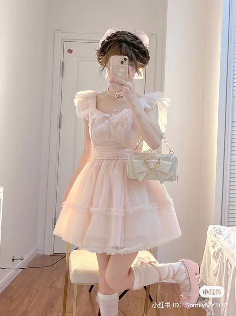 Cute Pink Dresses Aesthetic, Cute Dresses Aesthetic Soft, Aesthetic Pink Dress Outfit, Pink Dress Kawaii, Pink Soft Outfit Aesthetic, Soft Pink Dress Aesthetic, Cute Softy Outfits, Soft Pink Clothes Aesthetic, Pink Kawaii Outfits Aesthetic