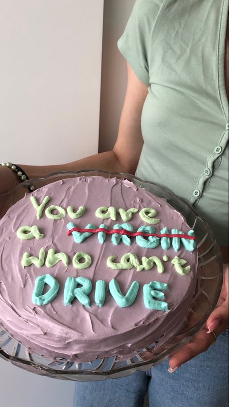 Virgin Who Can’t Drive Cake, No Contact Cake, Lost Virginity Cake Ideas, Not Virgin Cake, Losing Virginity Cake, Virginity Cake, Losing Virginity, Sweet 16 Party Themes, Cake Fails