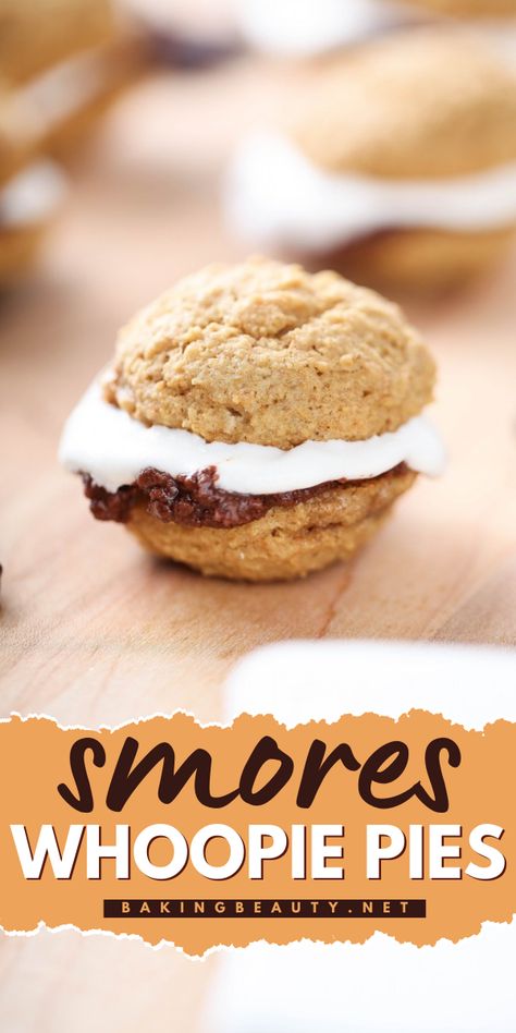 Craving a campfire treat? These Smores Whoopie Pies are perfect 4th of July dessert ideas! A yummy summer dessert with marshmallow buttercream and milk chocolate sandwiched in cakey cookies. Delicious and fun! Marshmallow And Chocolate, Whoopie Pie Recipe, Marshmallow Buttercream, Graham Cracker Cookies, Cookie Sandwiches, Easy Dessert Recipe, Whoopie Pie, Whoopie Pies, S'mores