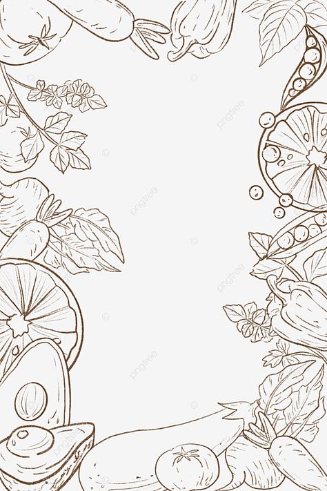 Fruits And Vegetables Border Design, Fruit Border Design Drawing, Vegetable Border Design, Food Border Design, Drawing Fruits And Vegetables, Boarders Designs Drawing, Fruit Border Design, Fruits And Vegetables Drawing, Food Drawing Sketches