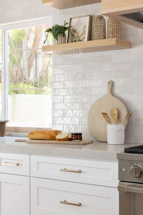 Kitchen White Subway Tile, Wood Serveware, Cloe Tile, Textured Subway Tile, Subway Tile Design, Bedrosians Tile, White Kitchen Tiles, White Kitchen Backsplash, White Subway Tile Backsplash