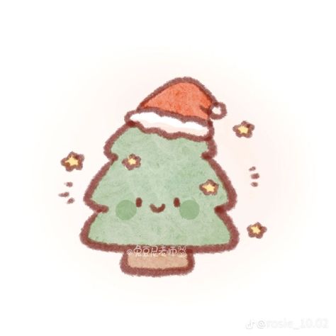 Cute Trees Drawing, Christmas Pfp Drawing, Cute Drawings For Christmas, Cute Little Christmas Drawings, Kawaii Christmas Stickers, Doodle Christmas Tree, Christmas Kawaii Drawing, Christmas Small Drawings, Xmas Drawing Ideas Easy