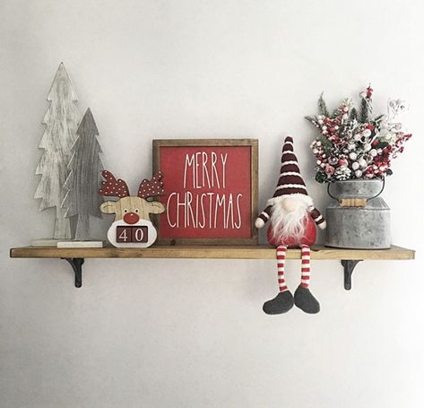 Diy Christmas Decor For Shelves, Ikea Kallax Christmas Decor, Christmas Decor For Floating Shelves, Christmas Decor On Shelf, Christmas In A Small House, Christmas Decorated Shelves, Christmas Decorations For Shelves, Christmas Floating Shelves, Christmas Shelf Decorations