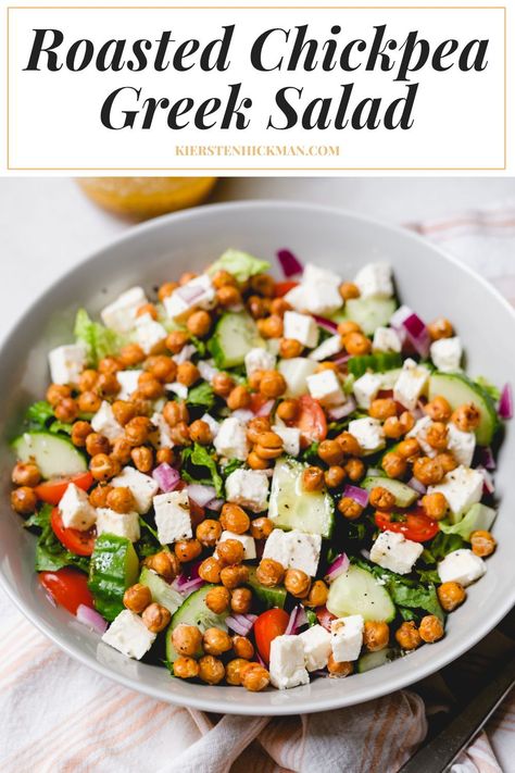 Roasted Greek Salad, Chickpea Greek Salad, Fried Chicken Salads, Roasted Chickpea Salad, Roasted Garbanzo Beans, Crispy Chicken Salads, Garbanzo Beans Salad, Good Fried Chicken, Chickpea Recipes Roasted