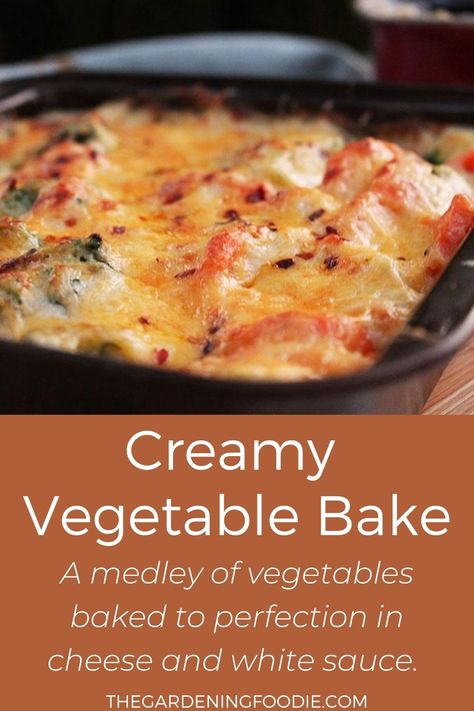 This Creamy Vegetable Bake is a medley of vegetables baked to perfection in cheese and white sauce. It is total indulgence with the goodness of veggies. Veggies In White Sauce, Creamed Vegetables Side Dishes, Creamy Pesto Vegetable Bake, Creamy Vegetable Bake, Scalloped Vegetable Bake, Vegetable Oven Bake, Cheese Sauce For Vegetables, Veggie Casserole Recipes, Oven Baked Vegetables