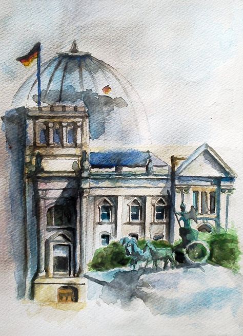 Berlin Watercolor, Souvenir Art, Germany Berlin, Watercolour Landscape, Brandenburg Gate, Berlin Germany, Watercolour Painting, Oil On Canvas, Gate