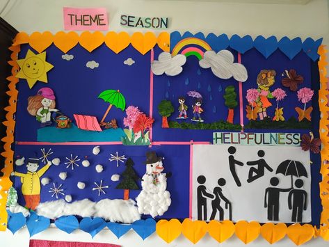 Theme board Seasons Theme Boards For Preschool, Theme Board, Preschool Decor, Seasons Months, School Board Decoration, School Images, Play School, Board Decoration, Monthly Themes