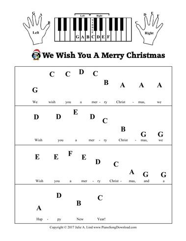 We Wish You A Merry Christmas Pre-Staff with letters for beginning piano lessons. Clarinet Sheet Music With Letters, Christmas Keyboard, Piano With Letters, Piano Letters, Keyboard Noten, Cat Piano, Piano Music With Letters, Beginning Piano, Christmas Piano Sheet Music