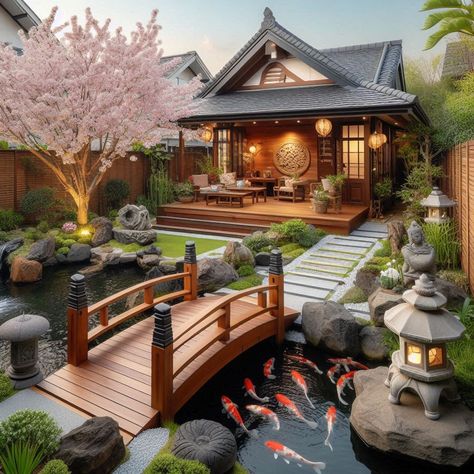 Japanese Backyard Ideas, Japanese Estate, Japanese Courtyard Garden, Japanese Backyard, Japanese Courtyard, Fish Pond Gardens, Japanese Garden Landscape, Japanese Home Design, Zen Garden Design