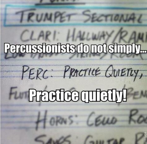 Percussion Problems aaaaahhhh!!! its true its impossible to "practice quietly"... Percussion Jokes, Percussion Problems, Drummer Humor, Marching Band Jokes, Marching Band Memes, Band Problems, Percussion Music, Marching Band Humor, Band Jokes