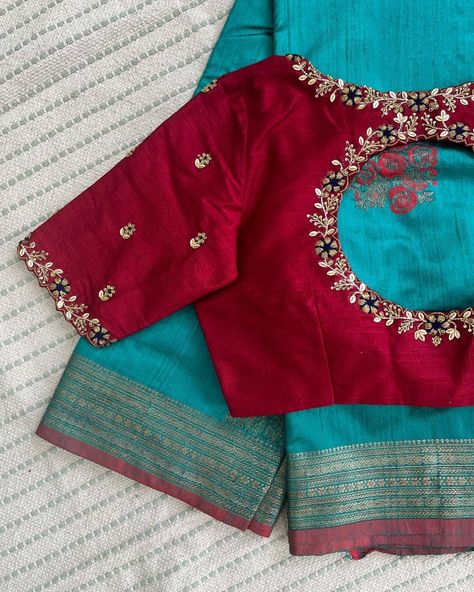 Double Color Blouse Design, Latest Maggam Work Blouses 2024, Simple Work Blouse Designs Latest, Simple Maggam Work Blouses Latest, Simple Maggam Work Designs, Basic Blouse Designs, Latest Bridal Blouse Designs, Maggam Work Blouse, Latest Blouse Designs Pattern