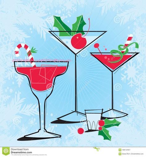 Retro-style Holiday Cocktails. Illustration about christmas, cocktail, dirty, 1980, backgrounds, blue, illustration, bright, holly, imagery, kitsch, drink, frame, cherry - 108132957 Mid Century Modern Christmas Cards, Christmas Vector Art, Cocktail Images, Christmas Graphic Design, Cocktail Illustration, Mid Century Modern Christmas, Modern Christmas Cards, Christmas Vector, Christmas Cocktail