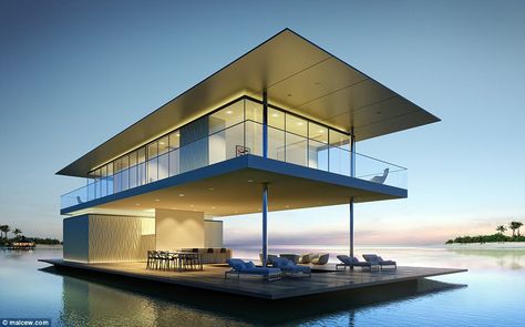 Floating House Design, Houses On The Water, House On The Water, Houseboat Living, Floating Architecture, Floating Homes, House Boats, Water House, Floating House