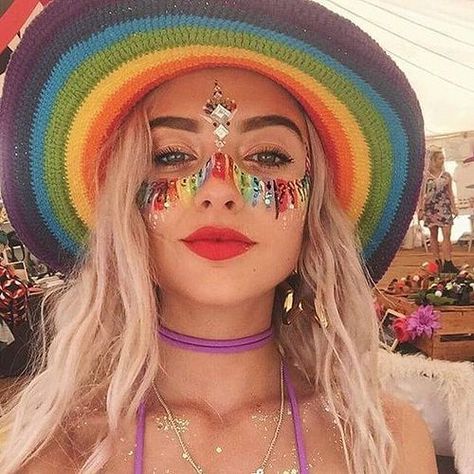 The best festival accessoreis and fashion over at RaveHackers.com Rainbow Makeup, A Rainbow, Festival Wear, Makeup Looks, Rainbow, Festival, Paint, Makeup, Make Up