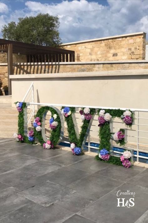 1mtr high Love with artificial flowers decorating a lovely spot at Giardini Lambrosa, Malta Marquee Letters With Flowers, Marquee Numbers, Quinceanera Planning, Marquee Sign, Marquee Letters, Flower Letters, Love Flowers, Quinceanera, Malta