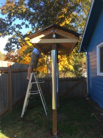 Bird Feeder Shelter : 7 Steps (with Pictures) - Instructables Narrow Side Yard, Bird Feeder Hangers, Bird Feeder Station, Bird Feeder Stands, Backyard Birds Sanctuary, Backyard Birds Feeders, Bird Feeder Craft, Bird Feeder Poles, Homemade Bird Houses