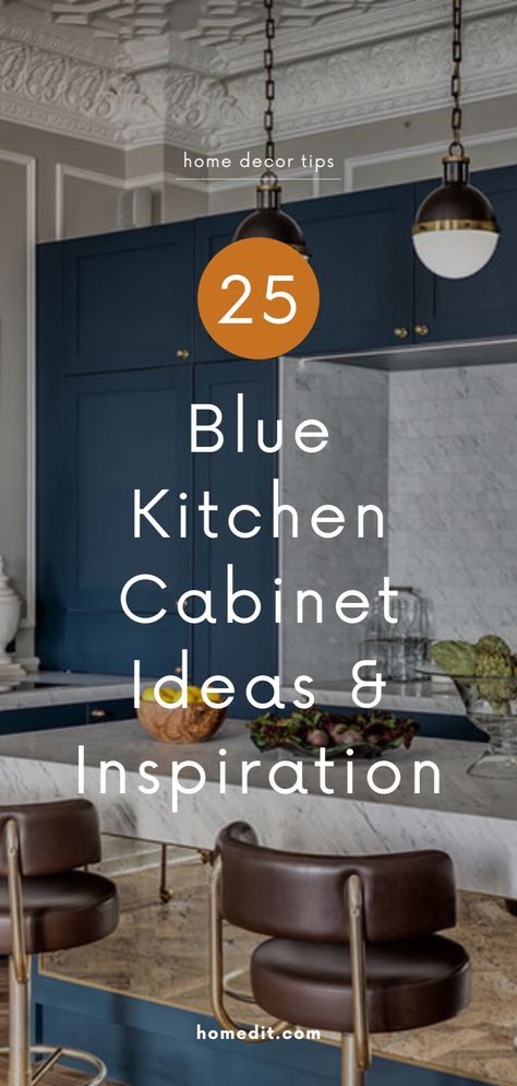 Looking for the perfect blue kitchen cabinet ideas for your kitchen makeover? Explore timeless and modern blue cabinet color ideas for every shade and kitchen style. Whether you're aiming for modern rustic, dark moody, minimalist, or luxury kitchens, we've gathered the ideal painted blue cabinet ideas and paint colors for you! Kitchen Blue Cabinets Black Countertop, Best Blue Color For Kitchen Cabinets, Blue Cabinets In Kitchen, Modern Blue Kitchen Cabinets, Blue Kitchens Cabinets, Blue Kitchen Cabinets Black Countertop, Blue Cabinets Black Countertops, Dark Navy Kitchen Cabinets, Blue Cabinets Black Hardware