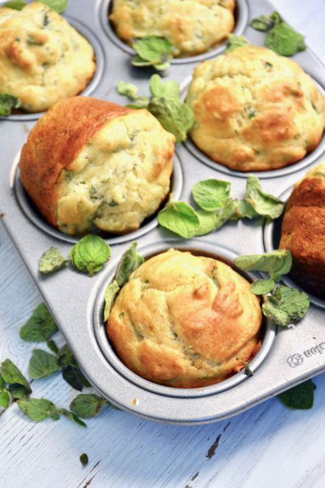 Basil Baked Goods, Spinach Mini Muffins, Feta Cheddar And Spinach Muffins, Zucchini Savoury Muffins, Cheese And Herb Muffins, Tin Recipes, Food Bread, Savory Herb, Za Atar