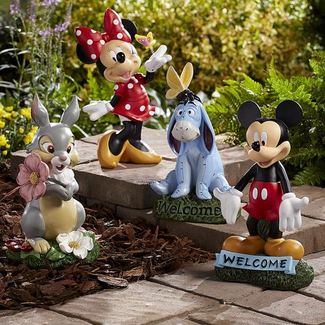 Disney garden statue collection from Kmart Disney Outdoor Decor, Disney Backyard, Disney Garden Statues, Mickey Decor, Disney Statues, Mickey Mouse Figurines, Disney House, Disney Garden, Outdoor Welcome Sign