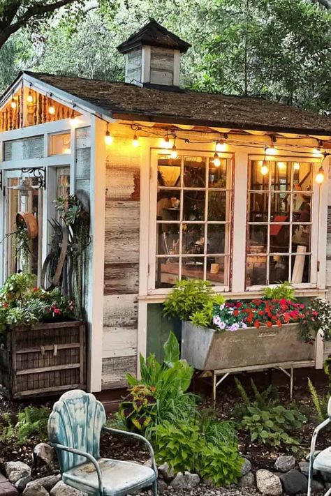 Beautiful Arch Basket Decor for a Summer-Ready She Shed She Shed Ideas, Garden Shed Interiors, California Backyard, Shed Ideas, Greenhouse Shed, Backyard Greenhouse, Backyard Sheds, Vintage Garden Decor, Backyard Inspiration