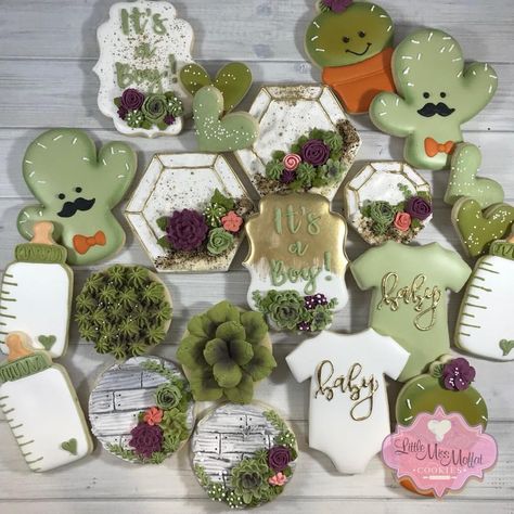 Succulent Theme, Cactus Party, Cactus Succulents, Baby Cookies, Shower Bebe, Baby Shower Cookies, Boho Baby Shower, Baby Shower Food, Cute Cookies